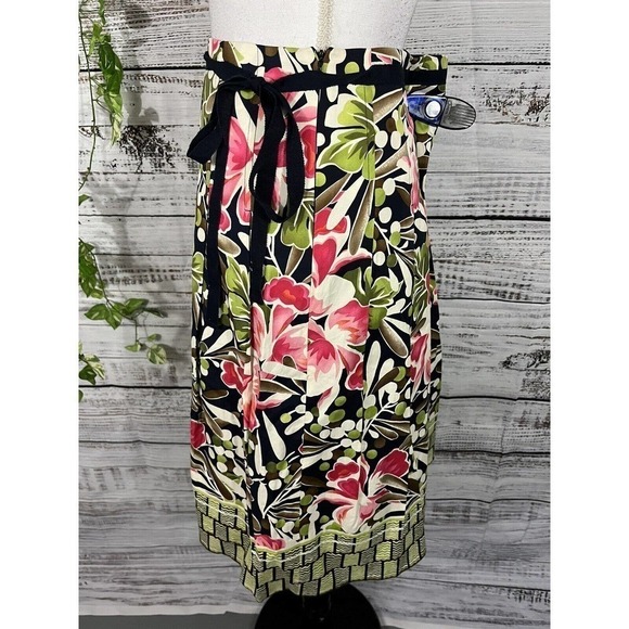 Talbots Skirt sz 6 Petite Pink Green Floral Tropical Knee Pleated Cottage Core - Picture 9 of 11